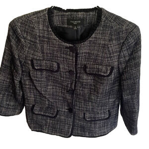 🌿Talbots navy/white textured with navy blue trim blazer size 12p🌿